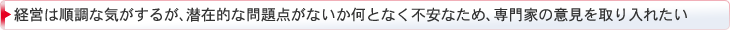 経営は順調な気がするが、潜在的な問題点がないか何となく不安なため、専門家の意見を取り入れたい