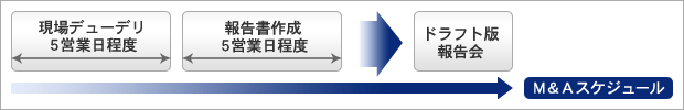デューデリジェンス着手から最短で１０営業日前後で報告書のドラフトを提出いたします（案件規模によります）