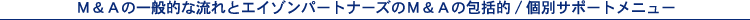 Ｍ＆Ａの一般的な流れとエイゾンパートナーズのＭ＆Ａの包括的/個別サポートメニュー